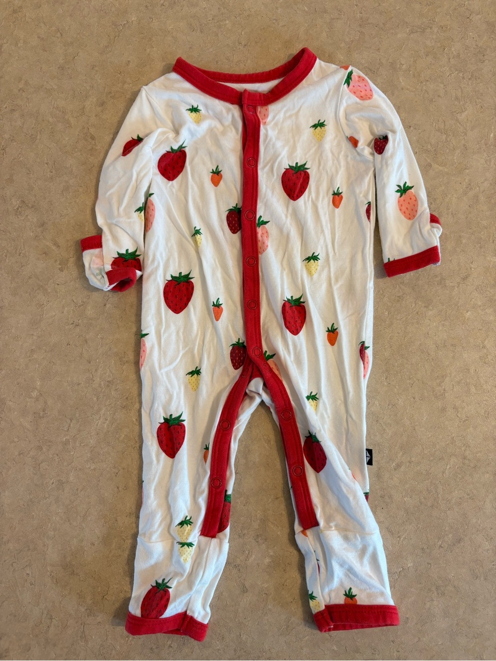 Kids White Strawberry Print One-Piece with Red Trim